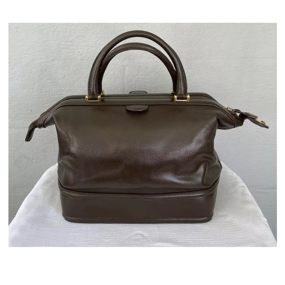 Old Vtg Gucci Boutique Brown Leather Light Travel Carry-On Luggage Bag RE-DYED
